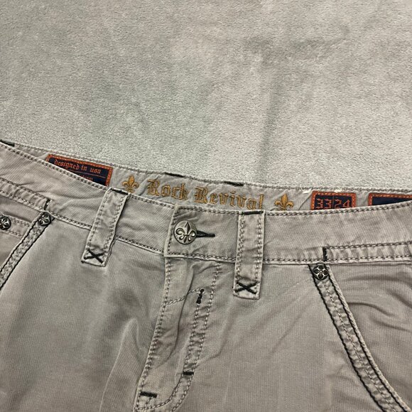 Rock Revival Mens Gray Cargo Embroidered Pocket Slim Fit Jean Shorts Size 33 - Picture 3 of 14